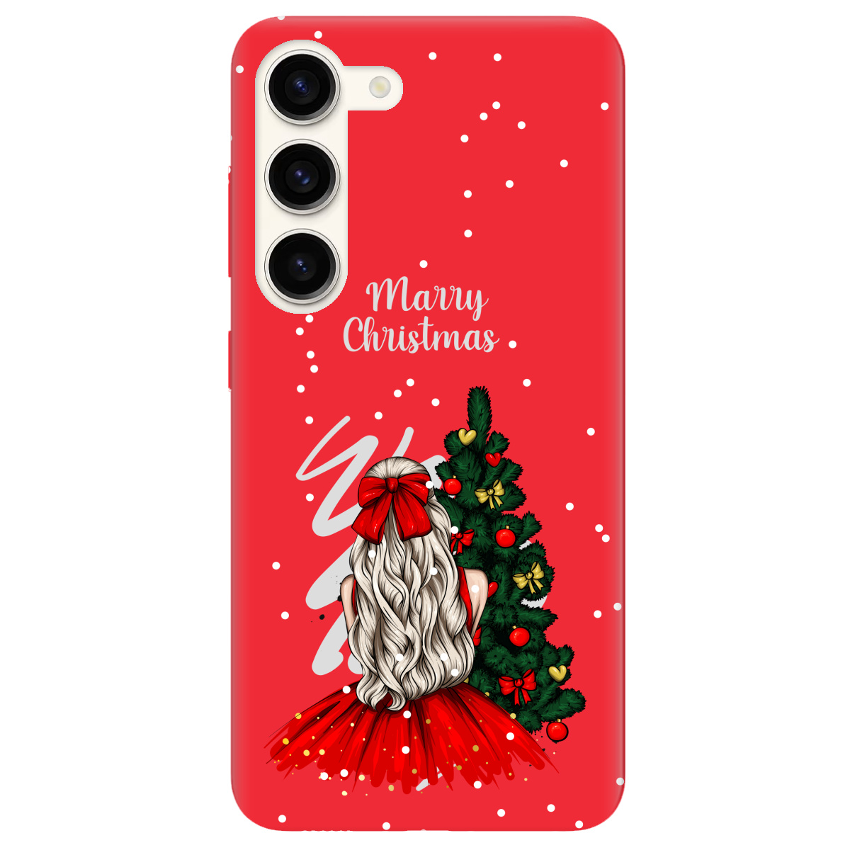 Чехол для Samsung Galaxy S23 Plus ярко-красный матовый soft touch Beautiful christmas - фото 1 - Чехлы для телефонов