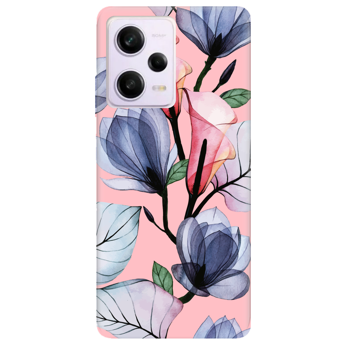 Чехол для Xiaomi Redmi Note 12 Pro 5G нежно-розовый матовый soft touch Tropical flowers - фото 1 - Чехлы для телефонов