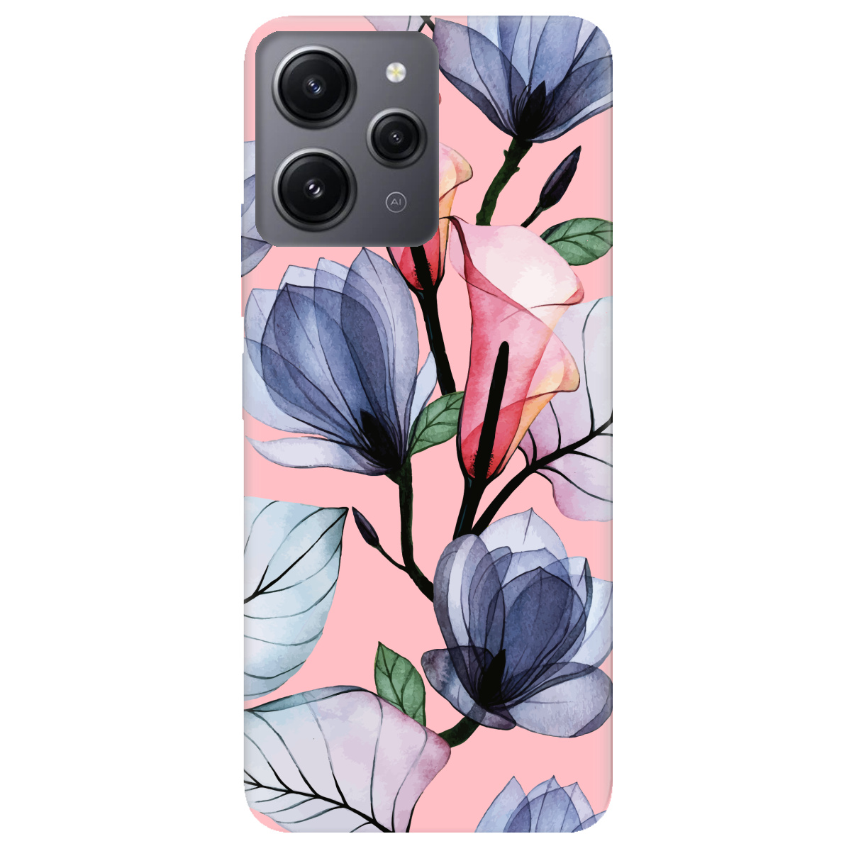 Чохол для Xiaomi Redmi 12 ніжно-рожевий матовий soft touch Tropical flowers - фото 1 - Чохли для телефонів