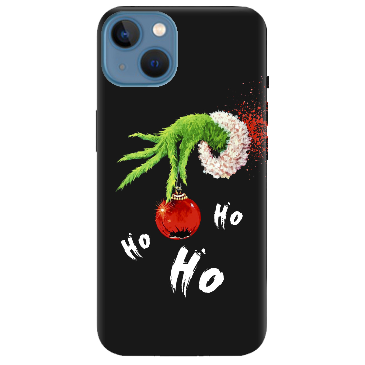 Чехол для Apple iPhone 13 черный матовый soft touch Grinch HO HO HO - фото 1 - Чехлы для телефонов