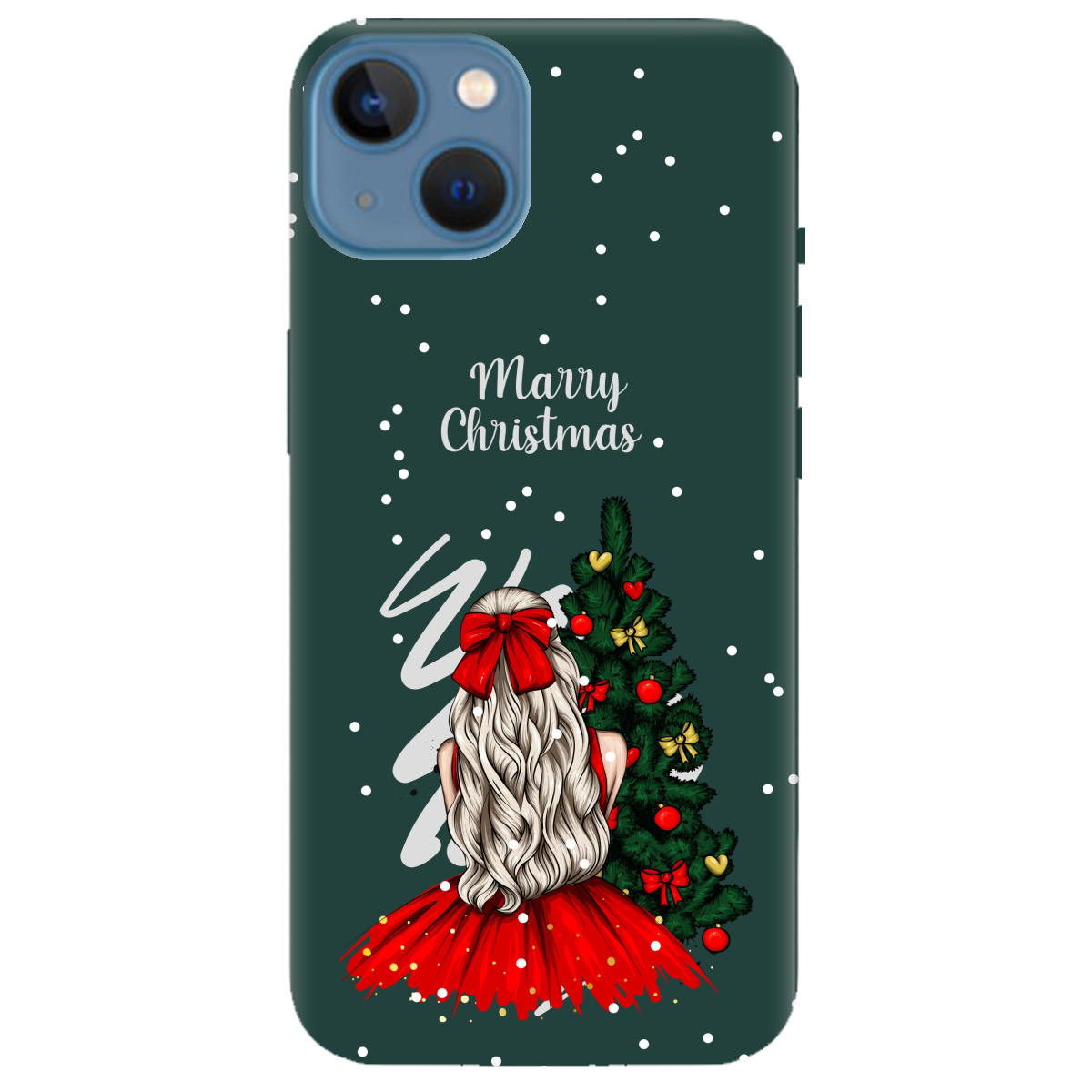 Чехол для Apple iPhone 13 темно-зеленый матовый soft touch Beautiful christmas - фото 1 - Чехлы для телефонов