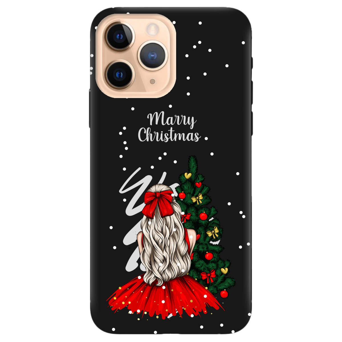 Чехол для Apple iPhone 11 Pro черный матовый soft touch Beautiful christmas - фото 1 - Чехлы для телефонов