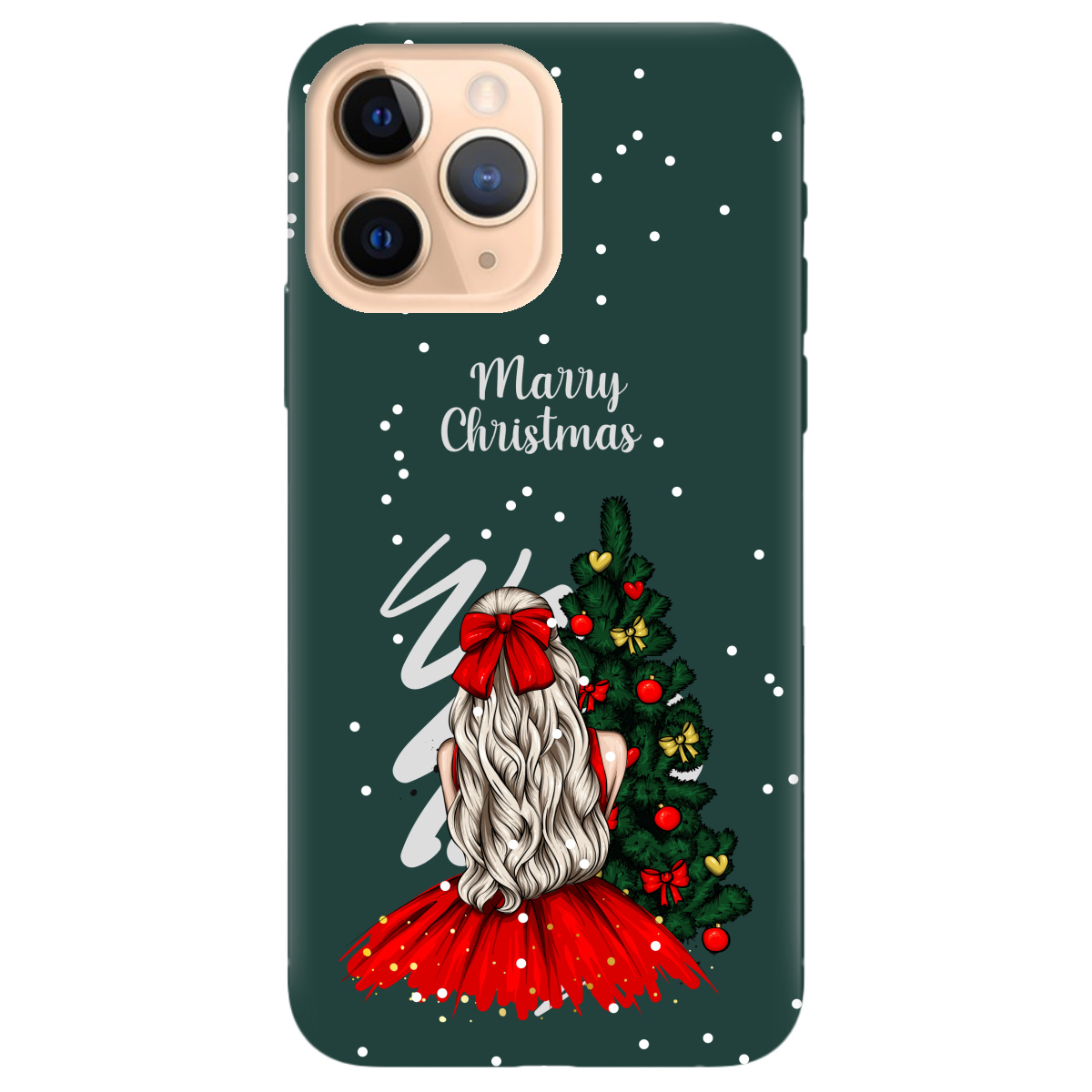 Чехол для Apple iPhone 11 Pro темно-зеленый матовый soft touch Beautiful christmas - фото 1 - Чехлы для телефонов