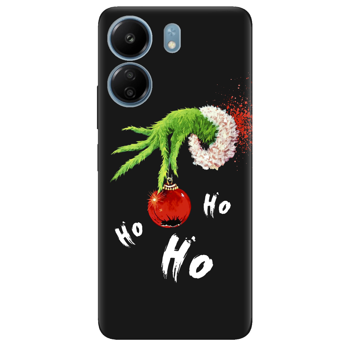 Чохол для Xiaomi Redmi 13C чорний матовий soft touch Grinch HO HO HO - фото 1 - Чохли для телефонів