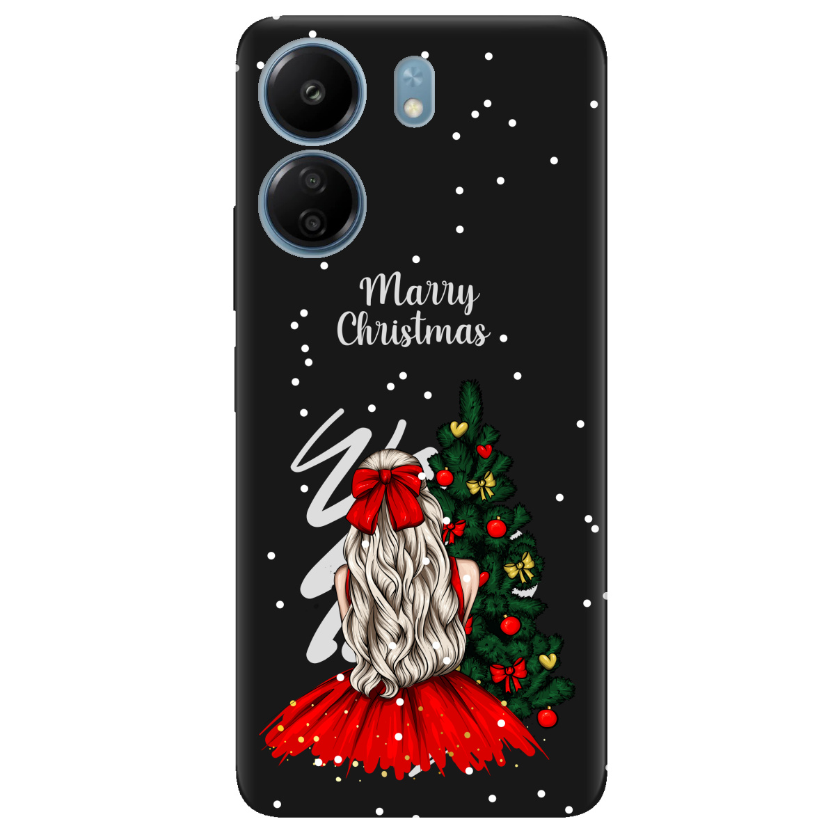Чохол для Xiaomi Redmi 13C чорний матовий soft touch Beautiful christmas - фото 1 - Чохли для телефонів