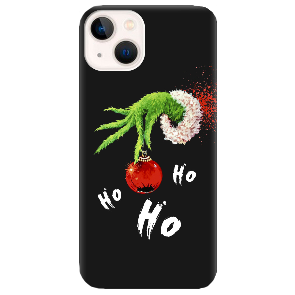 Чехол для Apple iPhone 13 Mini черный матовый soft touch Grinch HO HO HO - фото 1 - Чехлы для телефонов