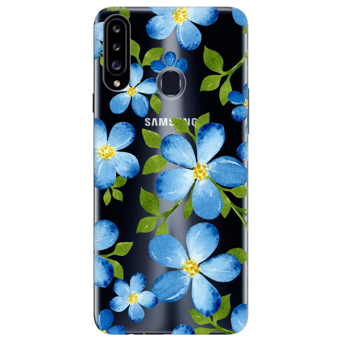 Чехол для Samsung Galaxy A20s Flowers blue - фото 1 Чехол для Samsung Galaxy A20s Flowers blue - фото 1 - Чехлы для телефонов