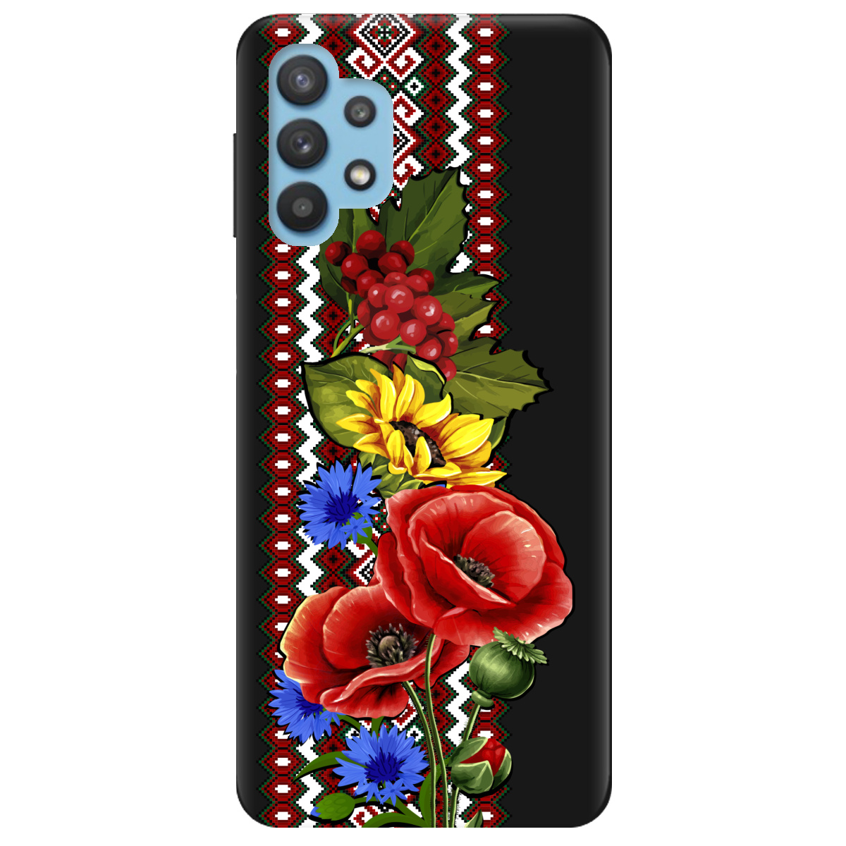 Чехол для Samsung Galaxy A32 4G черный матовый soft touch Ukraine ornament - фото 1 - Чехлы для телефонов