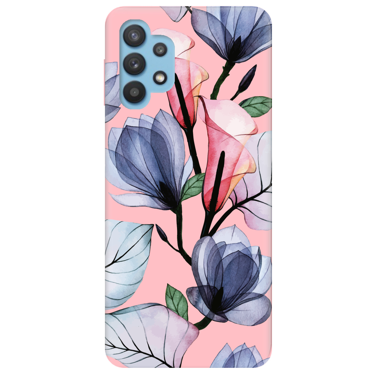 Чехол для Samsung Galaxy A32 4G нежно-розовый матовый soft touch Tropical flowers - фото 1 - Чехлы для телефонов