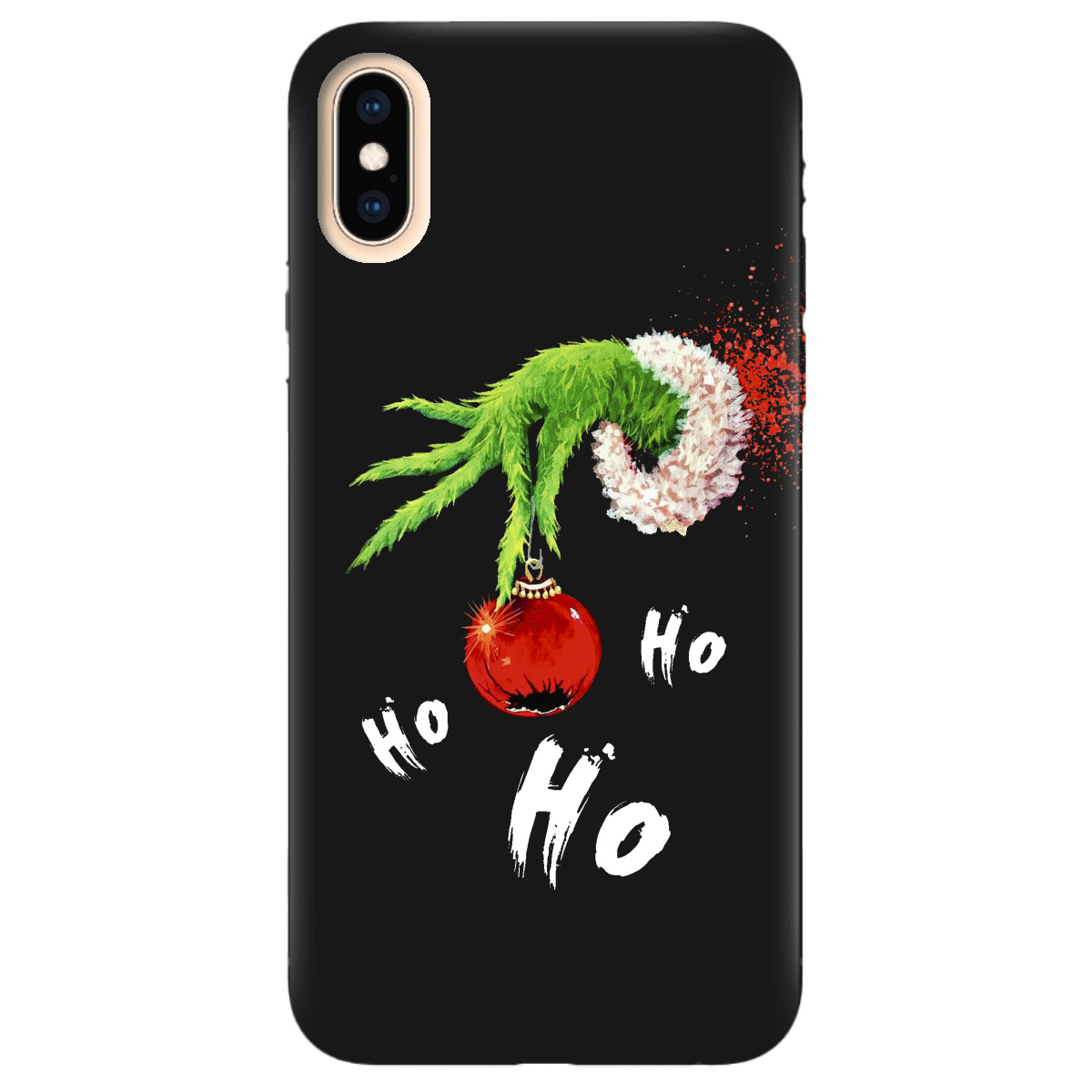 Чехол для Apple iPhone X черный матовый soft touch Grinch HO HO HO - фото 1 Чехол для Apple iPhone X черный матовый soft touch Grinch HO HO HO - фото 1 - Чехлы для телефонов