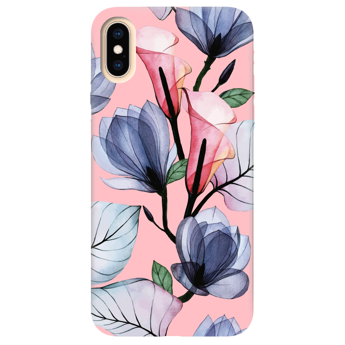 Чехол для Apple iPhone X нежно-розовый матовый soft touch Tropical flowers - фото 1 - Чехлы для телефонов