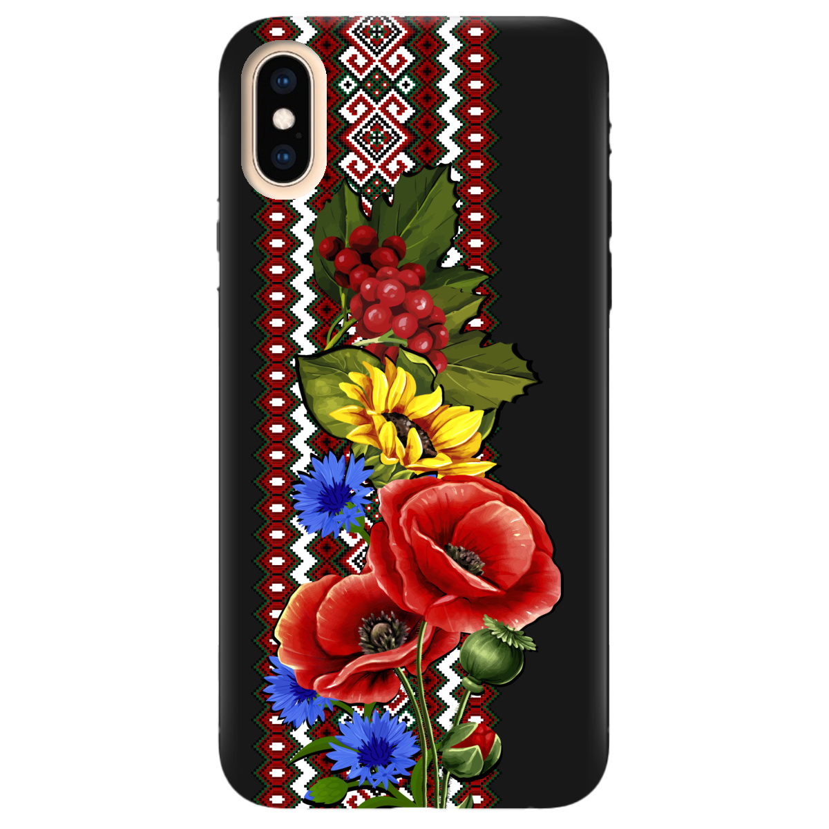 Чехол для Apple iPhone X черный матовый soft touch Ukraine ornament - фото 1 Чехол для Apple iPhone X черный матовый soft touch Ukraine ornament - фото 1 - Чехлы для телефонов