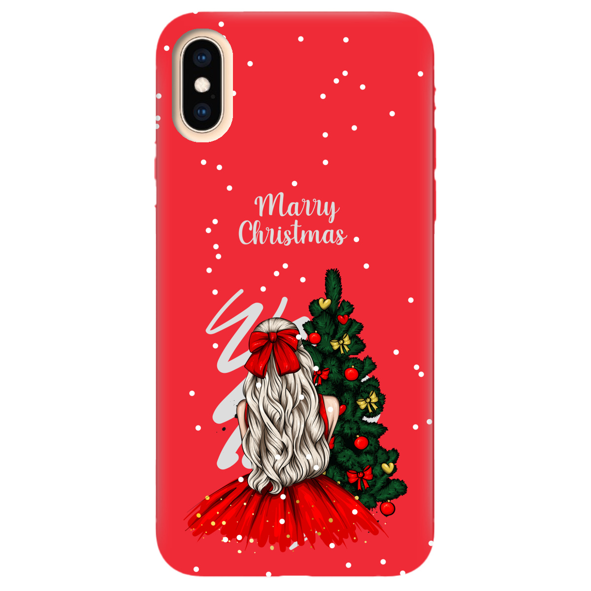 Чехол для Apple iPhone X ярко-красный матовый soft touch Beautiful christmas - фото 1 Чехол для Apple iPhone X ярко-красный матовый soft touch Beautiful christmas - фото 1 - Чехлы для телефонов