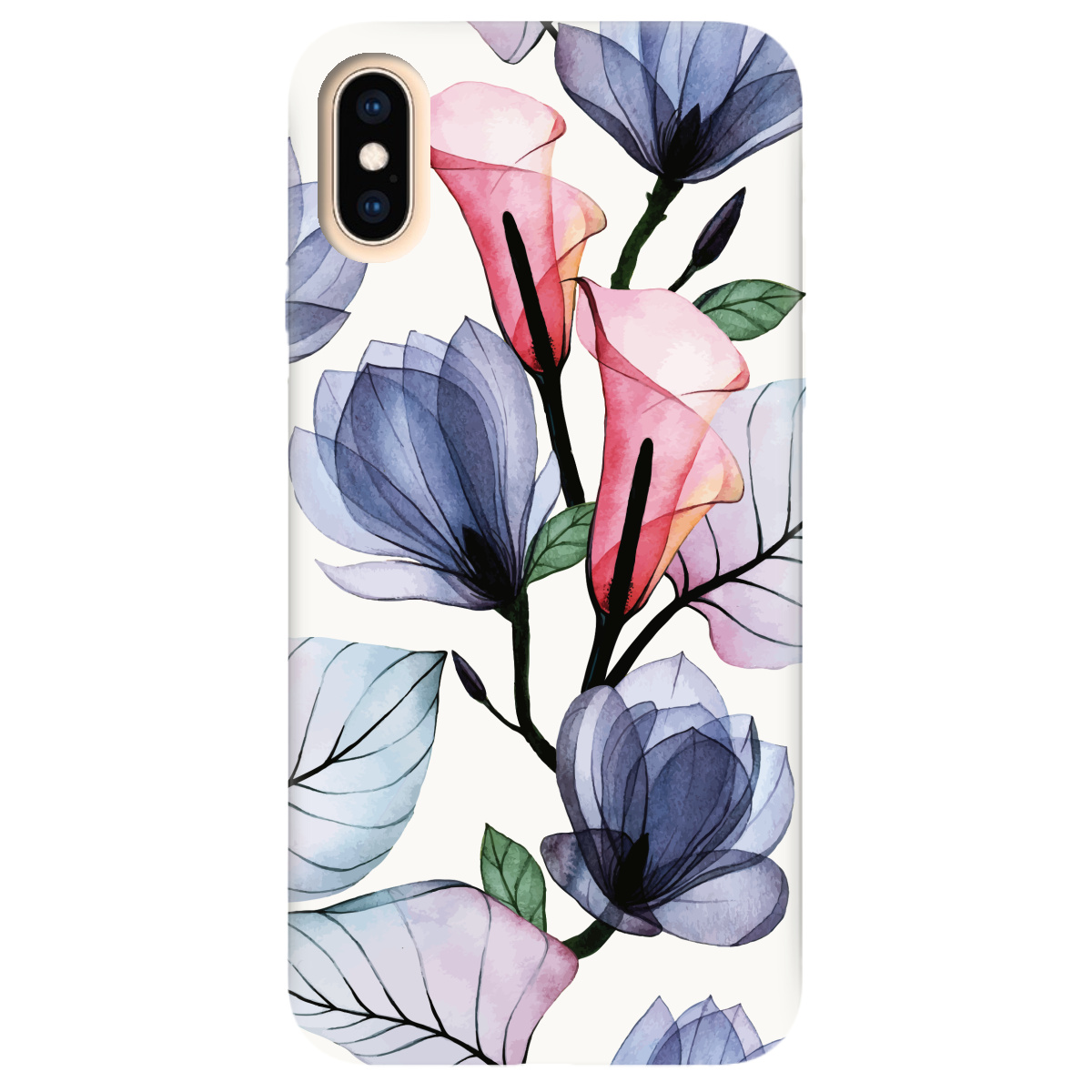 Чехол для Apple iPhone X белый матовый soft touch Tropical flowers - фото 1 - Чехлы для телефонов