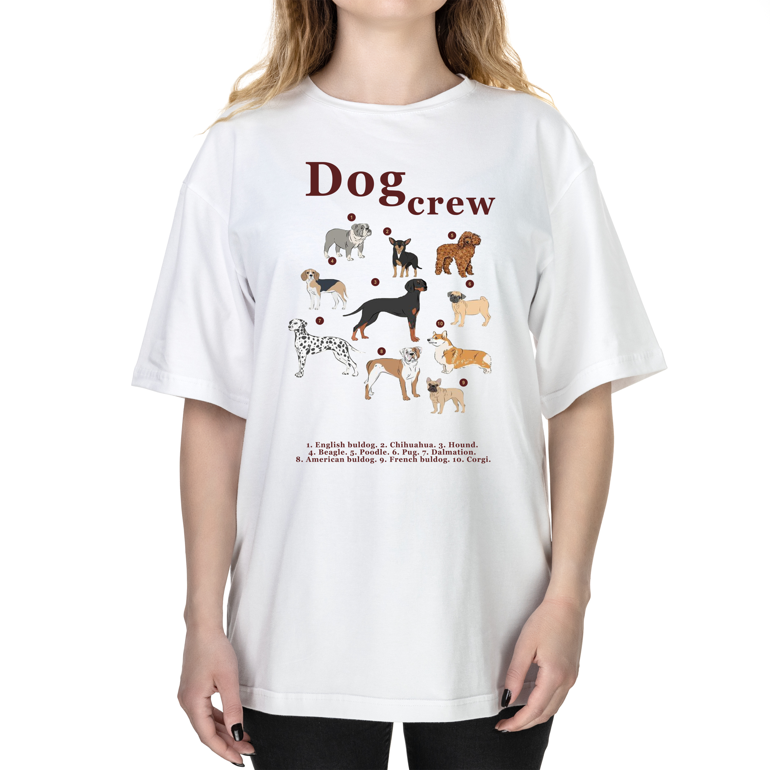 Футболка женская оверсайз белая хлопок/эластан А3 размера Dog crew M - фото 1 - Футболки