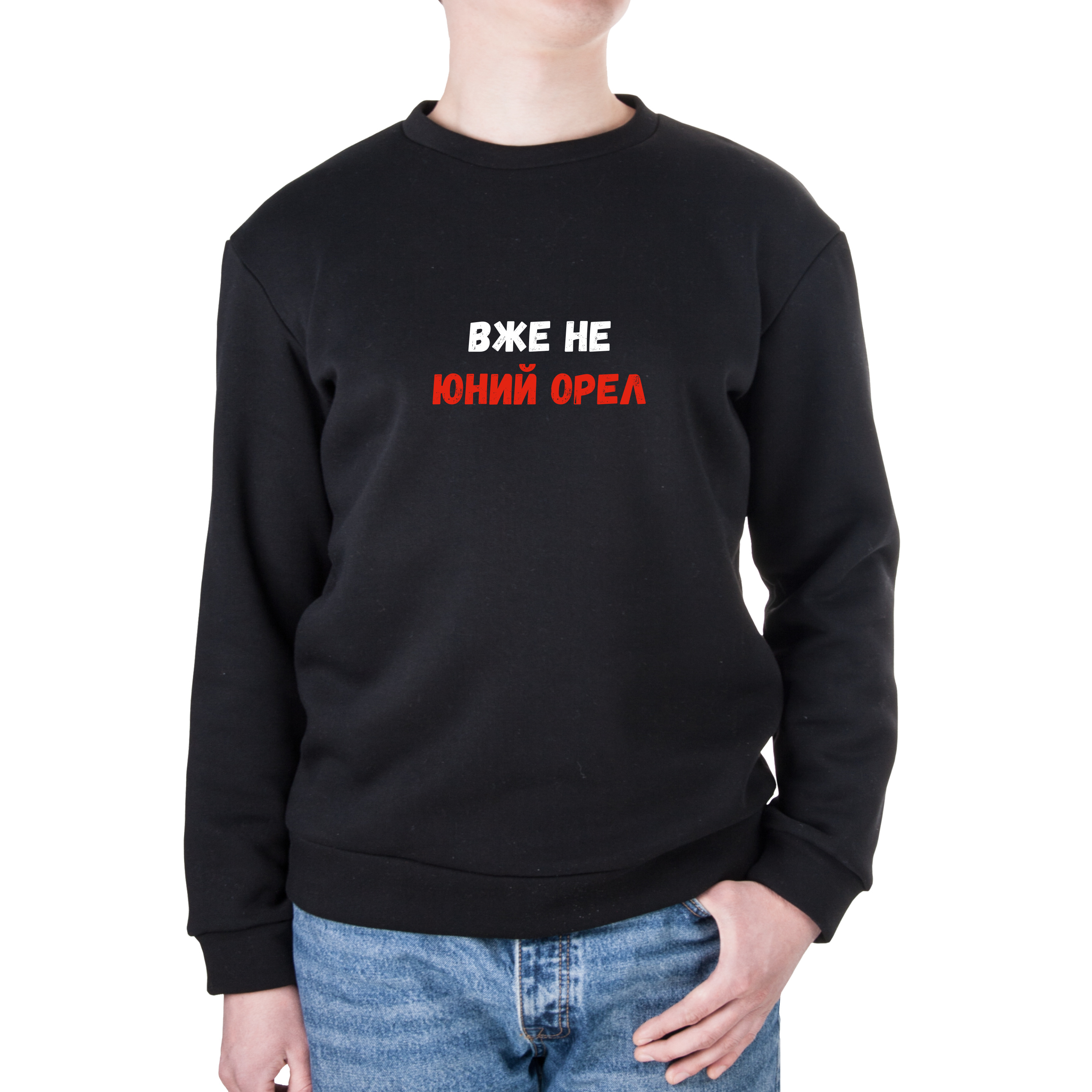 Свитшот унисекс трёхнитка с начёсом черный Юний Орел S - фото 1 - Худи, свитшоты
