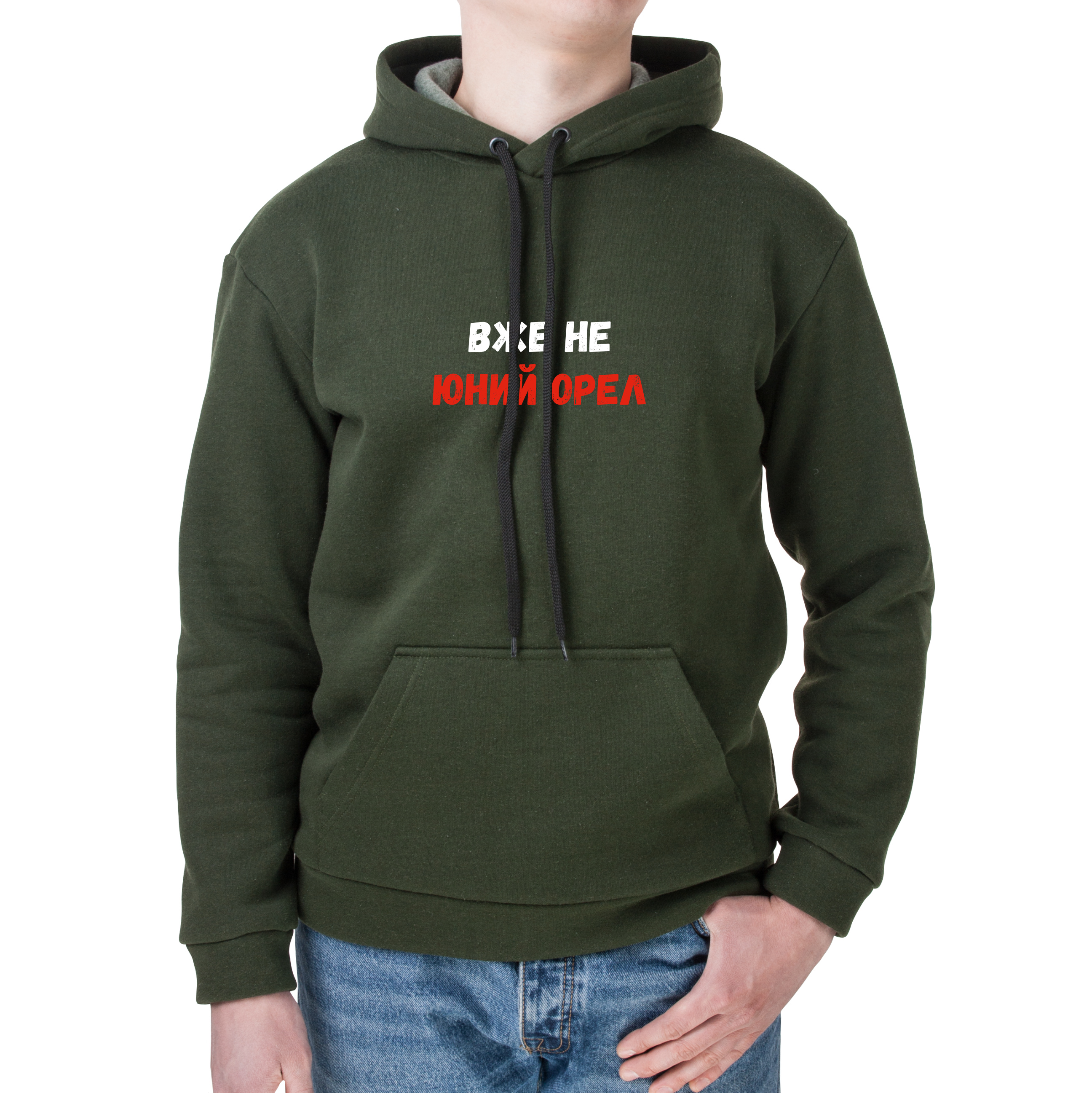 Худи с карманом унисекс трёхнитка с начёсом олива Юний Орел XXXL - фото 1 - Худи, свитшоты