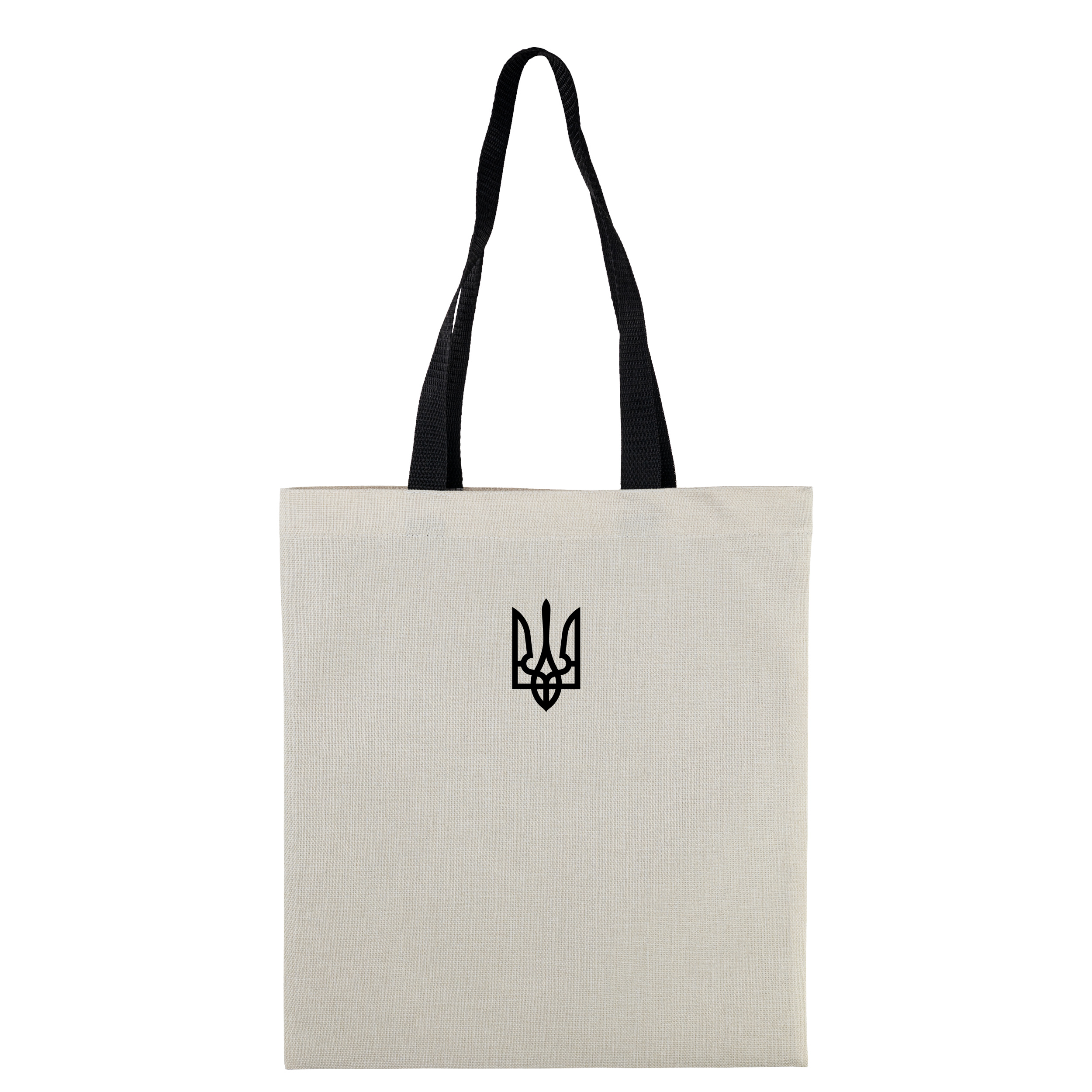 Эко сумка льняная вертикальная с черными ручками 35*38,5 см Тризуб - фото 1 - Сумки, рюкзаки