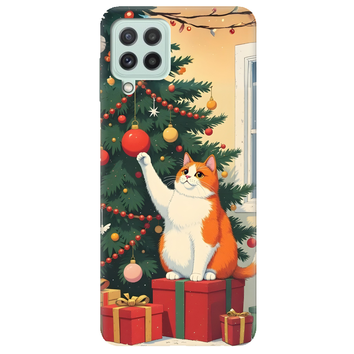 Чехол для Samsung Galaxy A22 4G Christmas Cat - фото 1 Чехол для Samsung Galaxy A22 4G Christmas Cat - фото 1 - Чехлы для телефонов