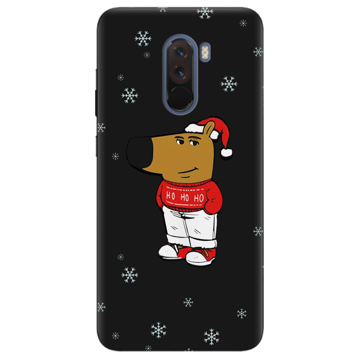 Чехол для Xiaomi Pocophone F1 черный матовый soft touch Chill Guy Santa - фото 1 Чехол для Xiaomi Pocophone F1 черный матовый soft touch Chill Guy Santa - фото 1 - Чехлы для телефонов