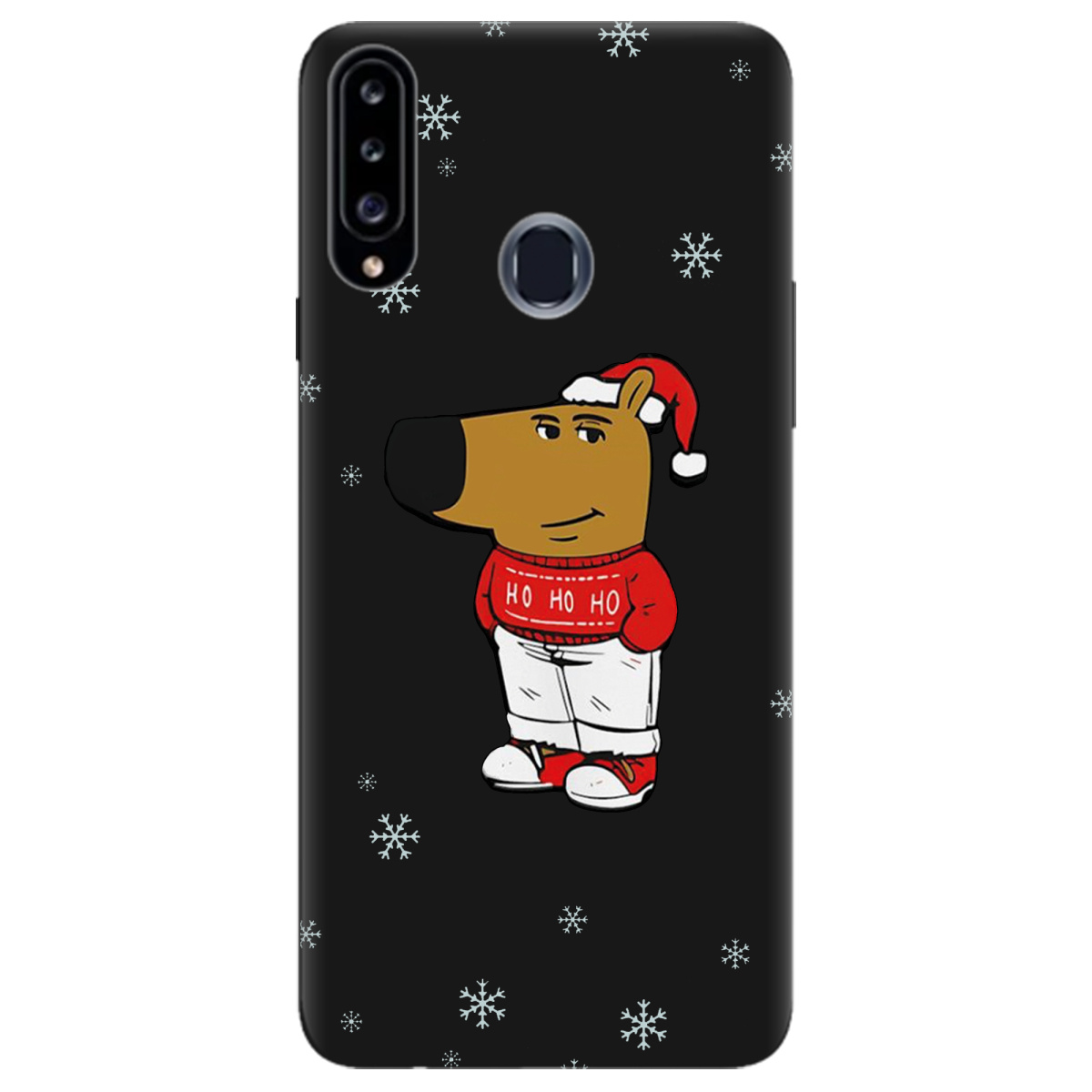 Чехол для Samsung Galaxy A20s черный матовый soft touch Chill Guy Santa - фото 1 Чехол для Samsung Galaxy A20s черный матовый soft touch Chill Guy Santa - фото 1 - Чехлы для телефонов