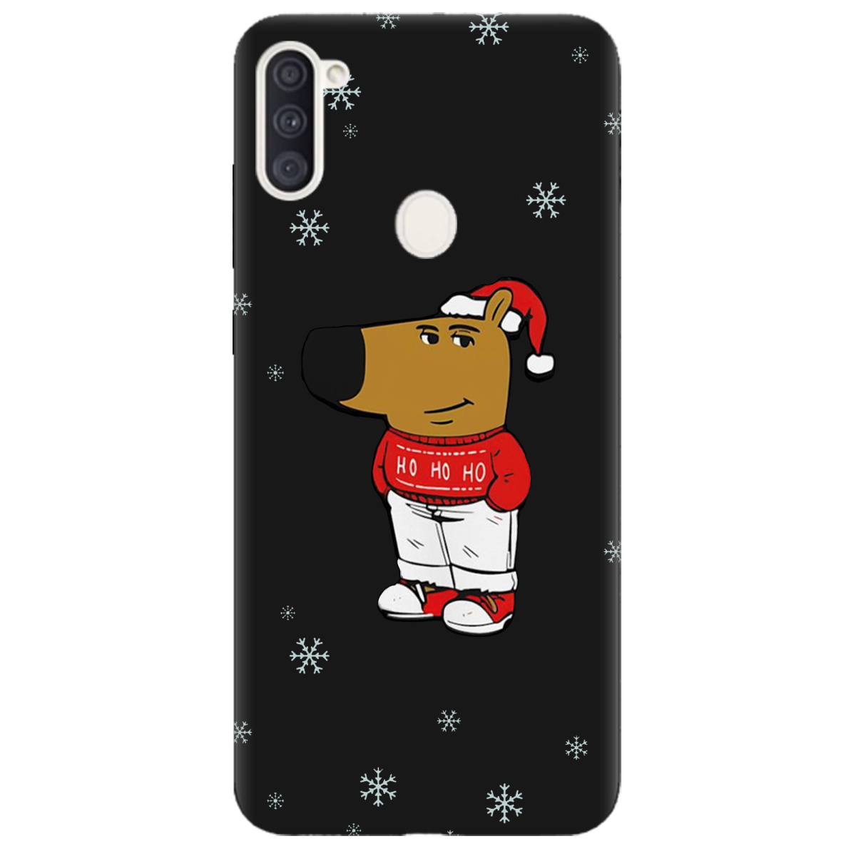 Чехол для Samsung Galaxy A11 черный матовый soft touch Chill Guy Santa - фото 1 - Чехлы для телефонов