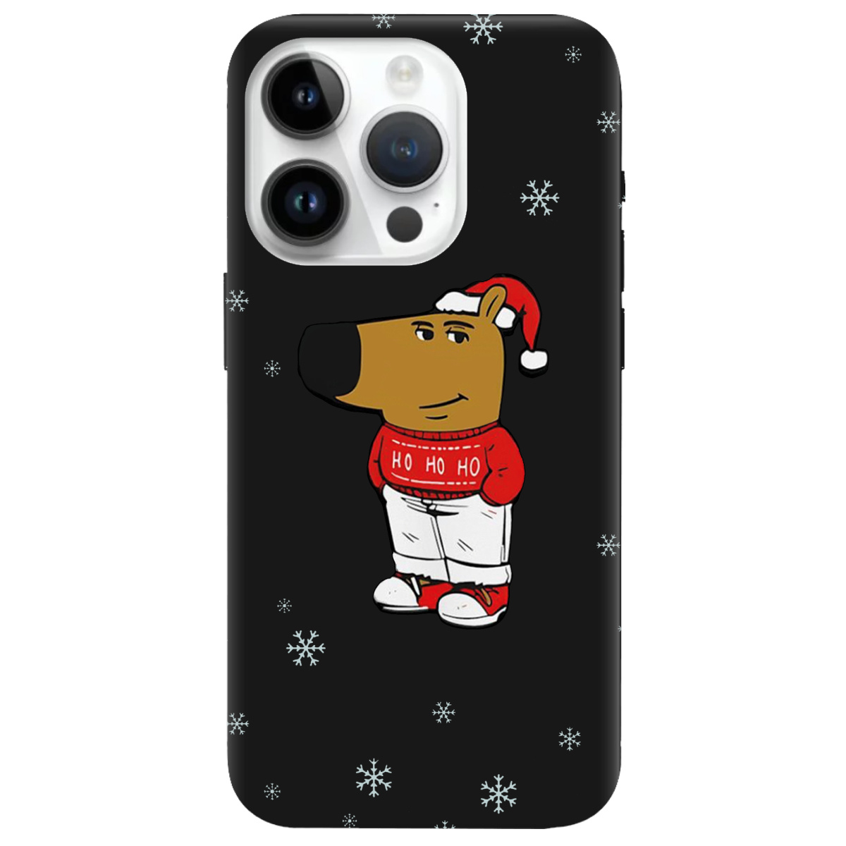 Чехол для Apple iPhone 14 Pro Max черный матовый soft touch Chill Guy Santa - фото 1 - Чехлы для телефонов