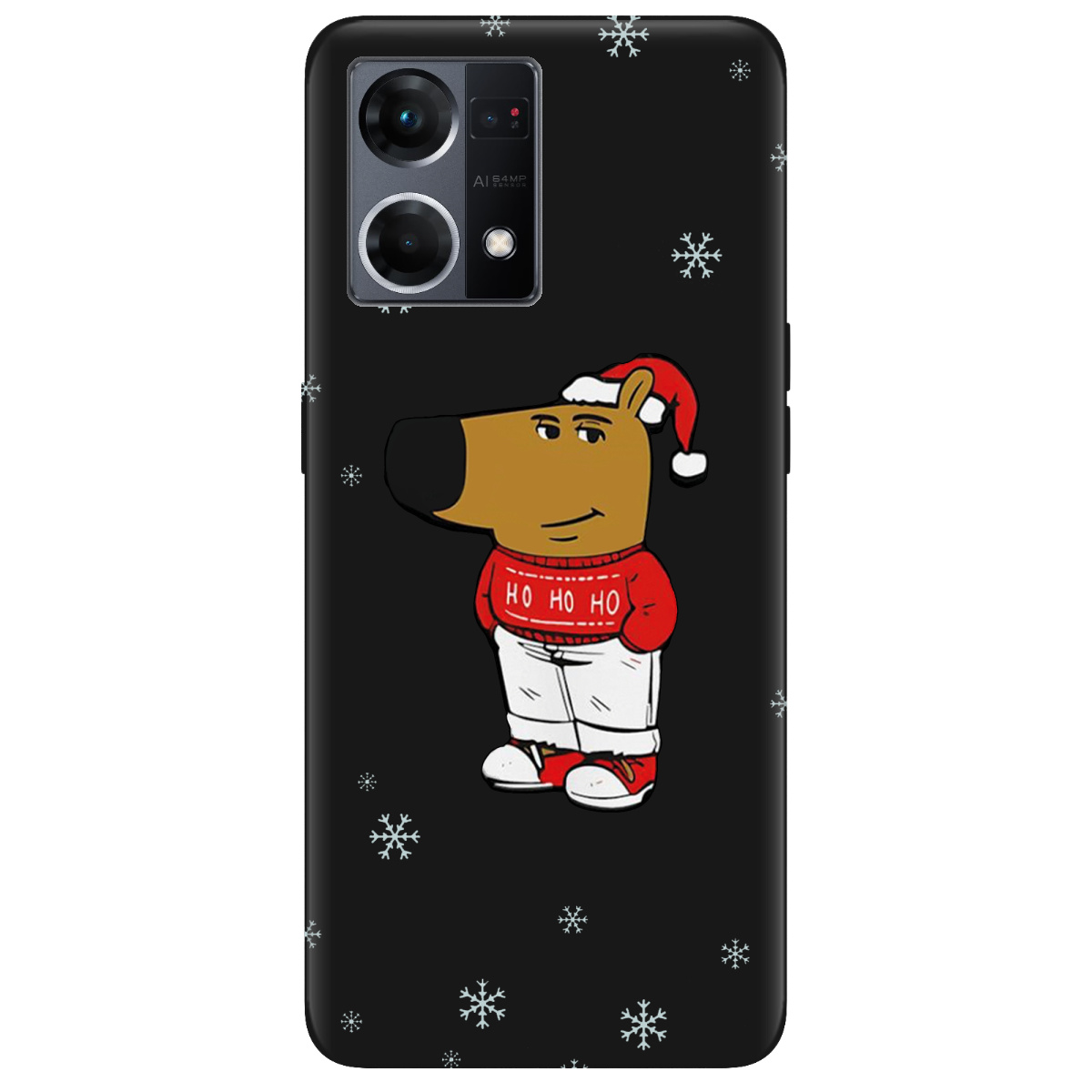 Чехол для Oppo Reno  7 4G черный матовый soft touch Chill Guy Santa - фото 1 - Чехлы для телефонов