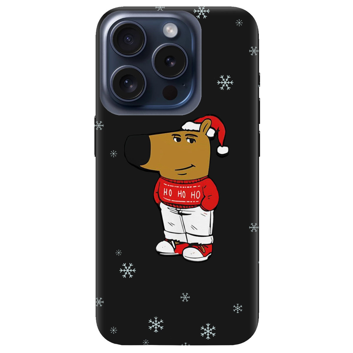 Чехол для Apple iPhone 15 Pro черный матовый soft touch Chill Guy Santa - фото 1 Чехол для Apple iPhone 15 Pro черный матовый soft touch Chill Guy Santa - фото 1 - Чехлы для телефонов