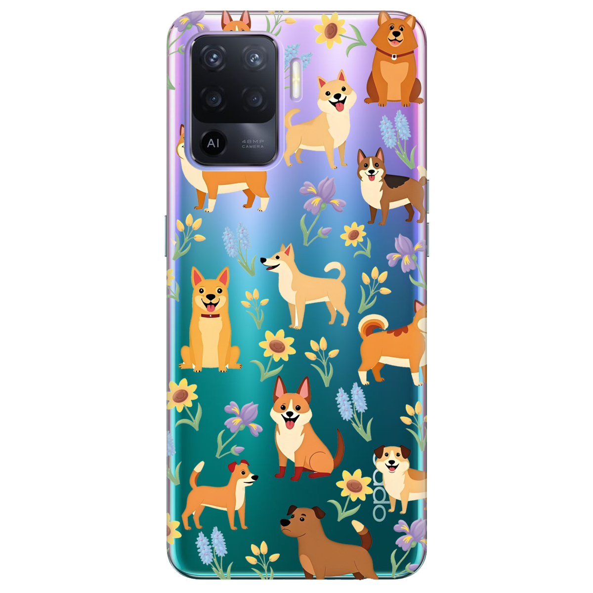 Чехол для Oppo Reno 5 Lite Blooming Puppies - фото 1 - Чехлы для телефонов