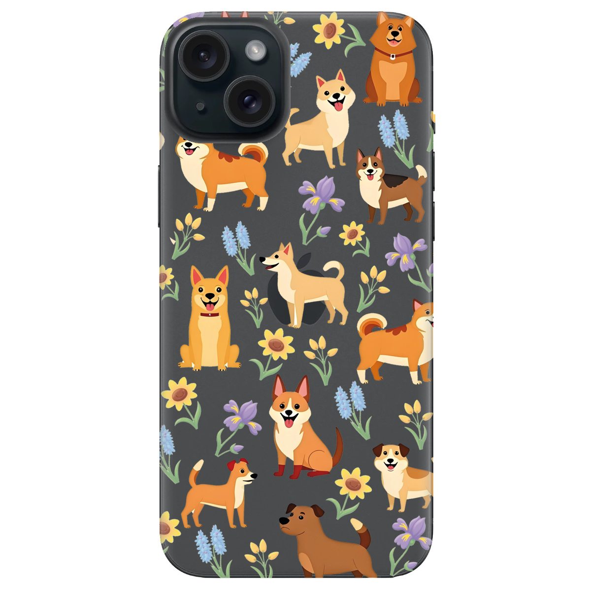 Чехол для Apple iPhone 15 Plus Blooming Puppies - фото 1 Чехол для Apple iPhone 15 Plus Blooming Puppies - фото 1 - Чехлы для телефонов