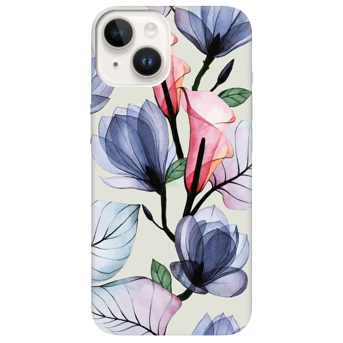 Чохол для Apple iPhone 14 напівпрозорий матовий soft touch Tropical flowers - фото 1 - Чохли для телефонів