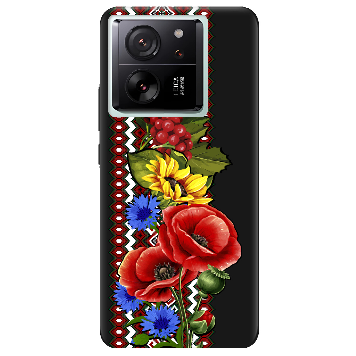 Чехол для Xiaomi 13T Pro черный матовый soft touch Ukraine ornament - фото 1 - Чехлы для телефонов