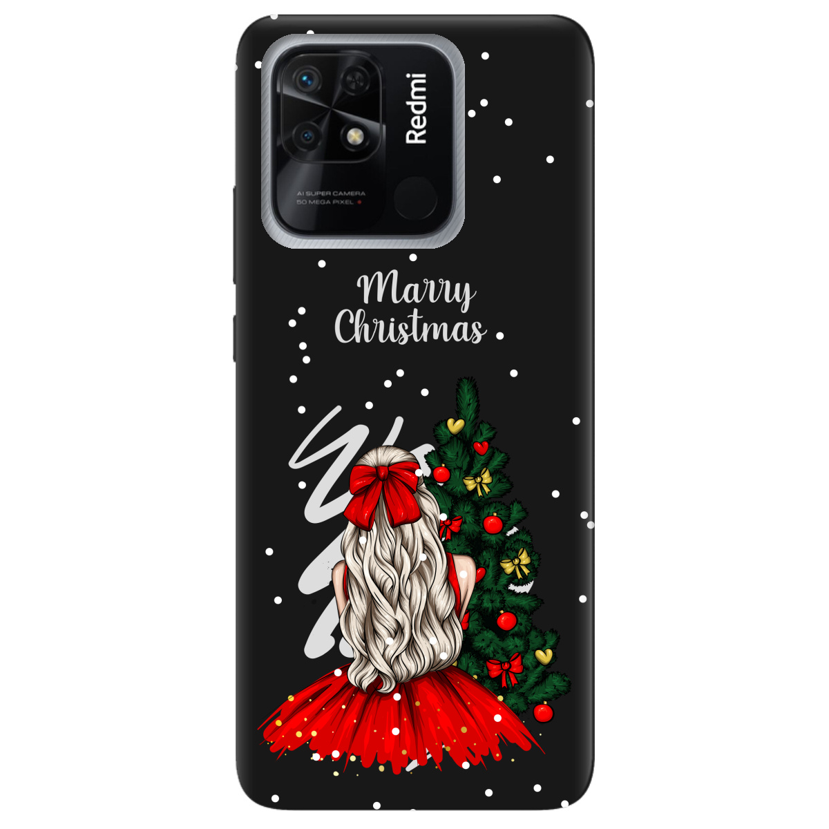 Чохол для Xiaomi Redmi 10C чорний матовий soft touch Beautiful christmas - фото 1 - Чохли для телефонів