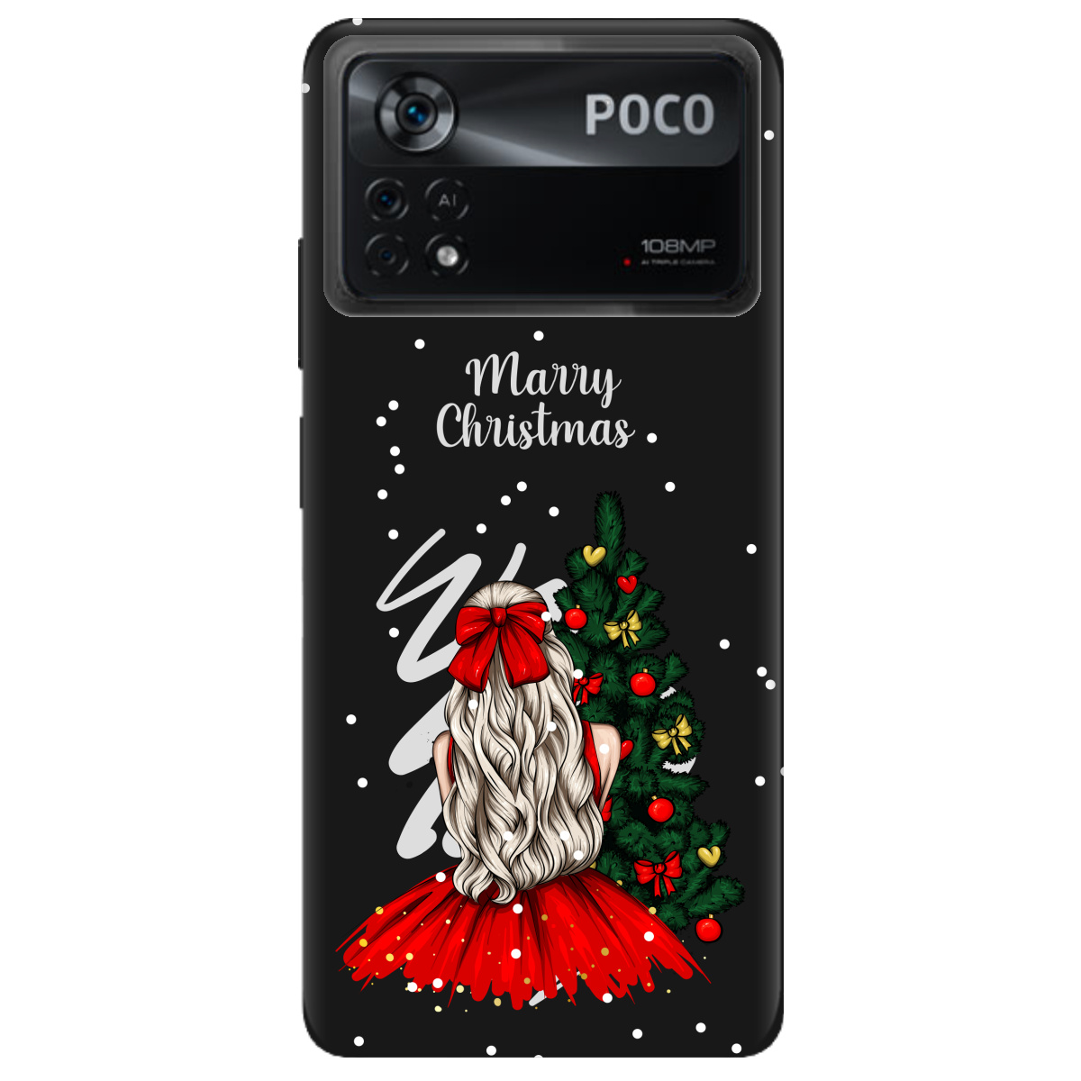 Чохол для Xiaomi Poco X4 Pro 5G чорний матовий soft touch Beautiful christmas - фото 1 - Чохли для телефонів