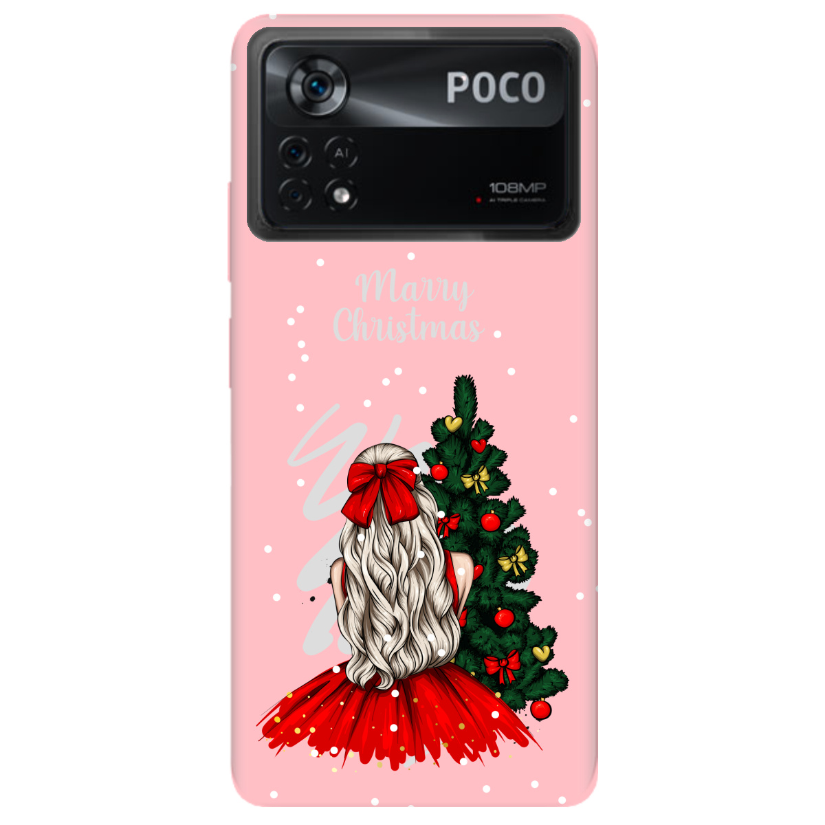 Чехол для Xiaomi Poco X4 Pro 5G нежно-розовый матовый soft touch Beautiful christmas - фото 1 - Чехлы для телефонов