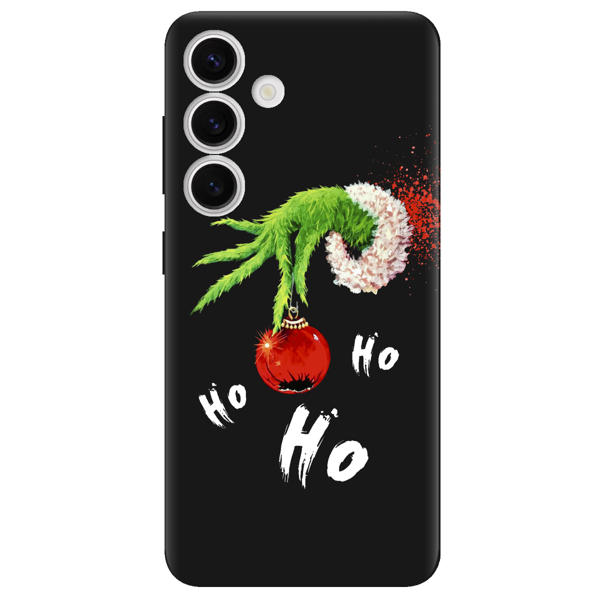 Чехол для Samsung Galaxy S25 черный матовый soft touch Grinch HO HO HO - фото 1 - Чехлы для телефонов