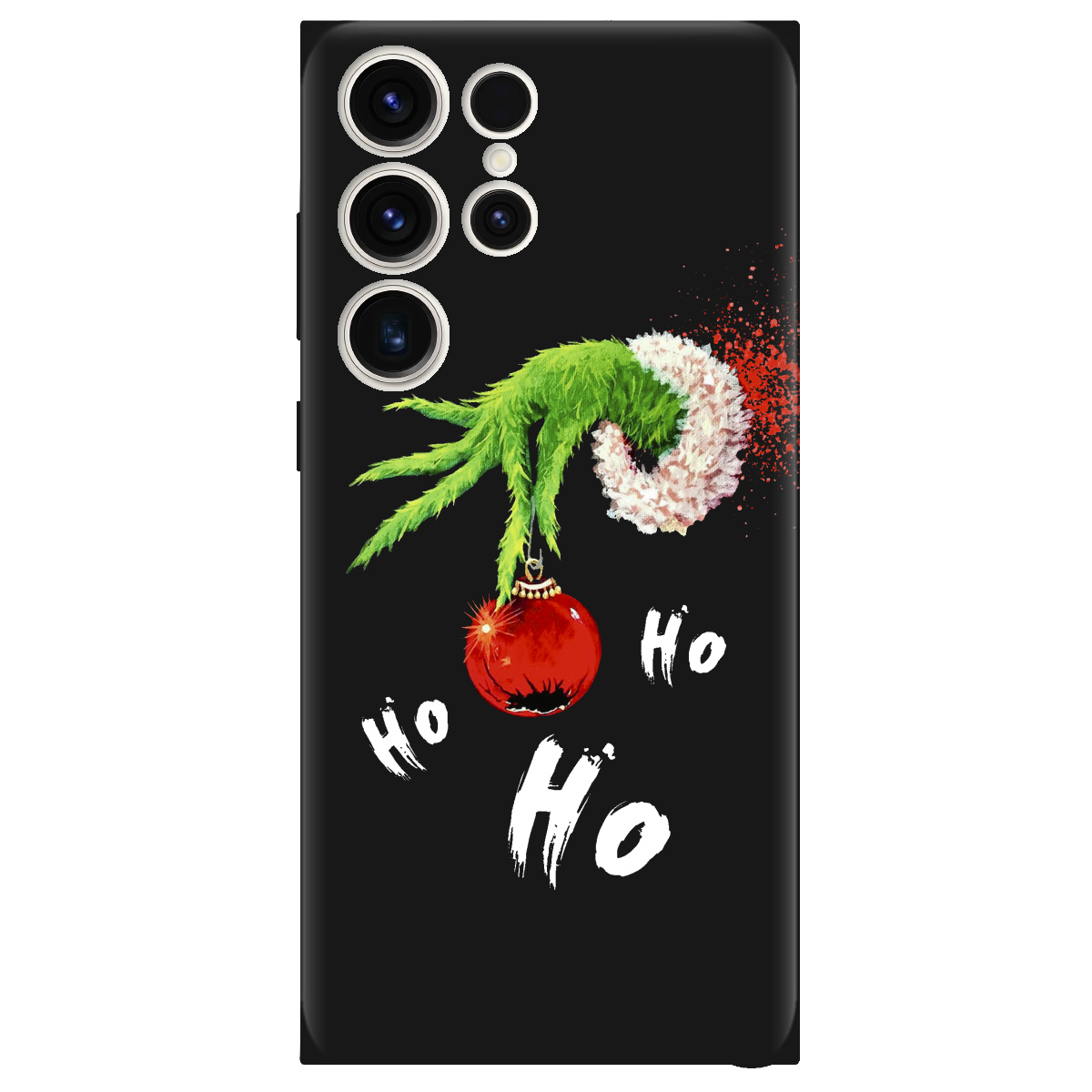Чехол для Samsung Galaxy S25 Ultra черный матовый soft touch Grinch HO HO HO - фото 1 - Чехлы для телефонов