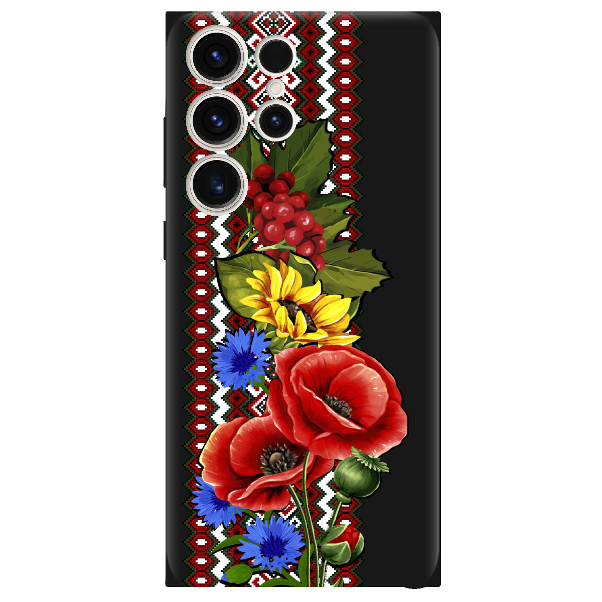 Чохол для Samsung Galaxy S25 Ultra чорний матовий soft touch Ukraine ornament - фото 1 - Чохли для телефонів