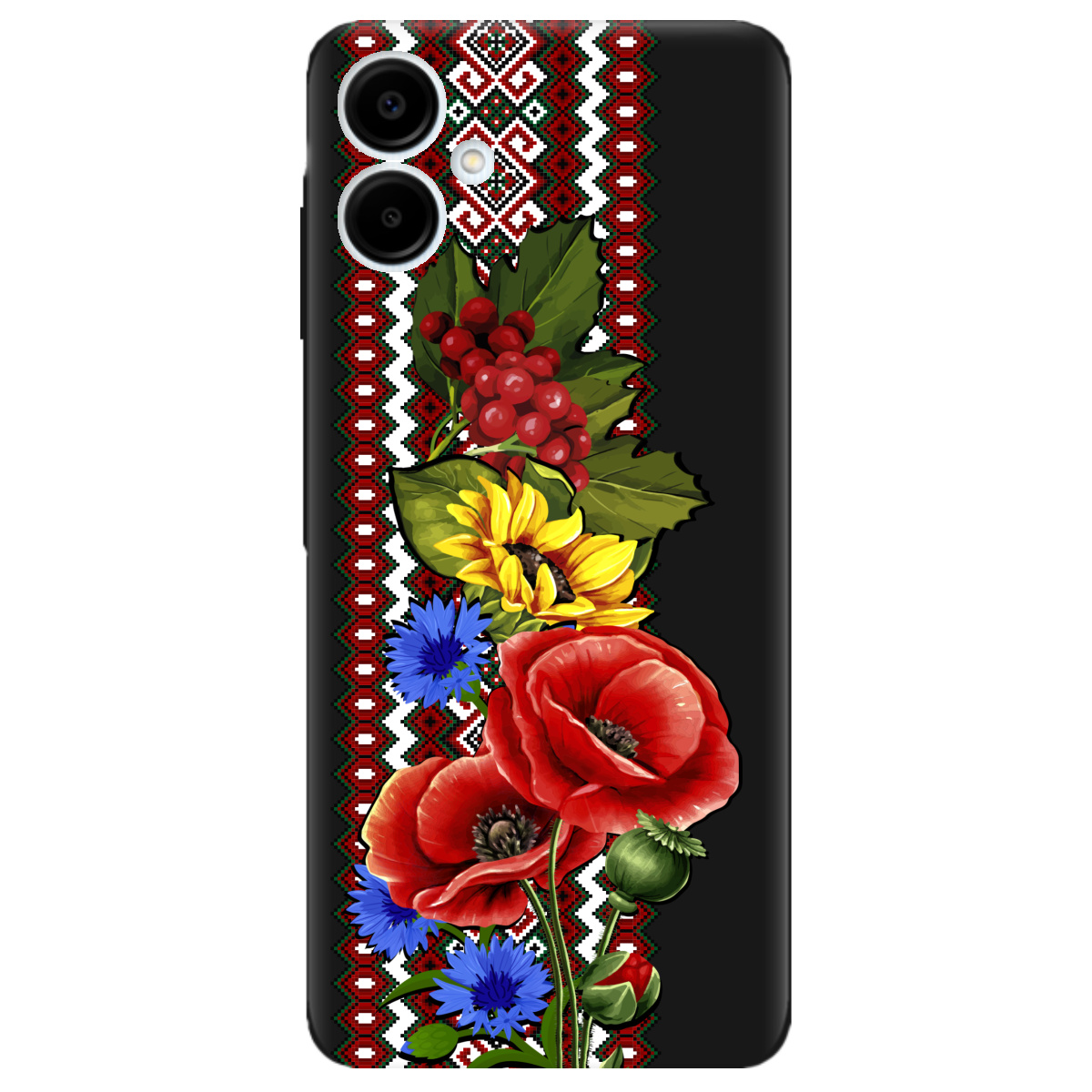 Чехол для Samsung Galaxy A06 черный матовый soft touch Ukraine ornament - фото 1 Чехол для Samsung Galaxy A06 черный матовый soft touch Ukraine ornament - фото 1 - Чехлы для телефонов