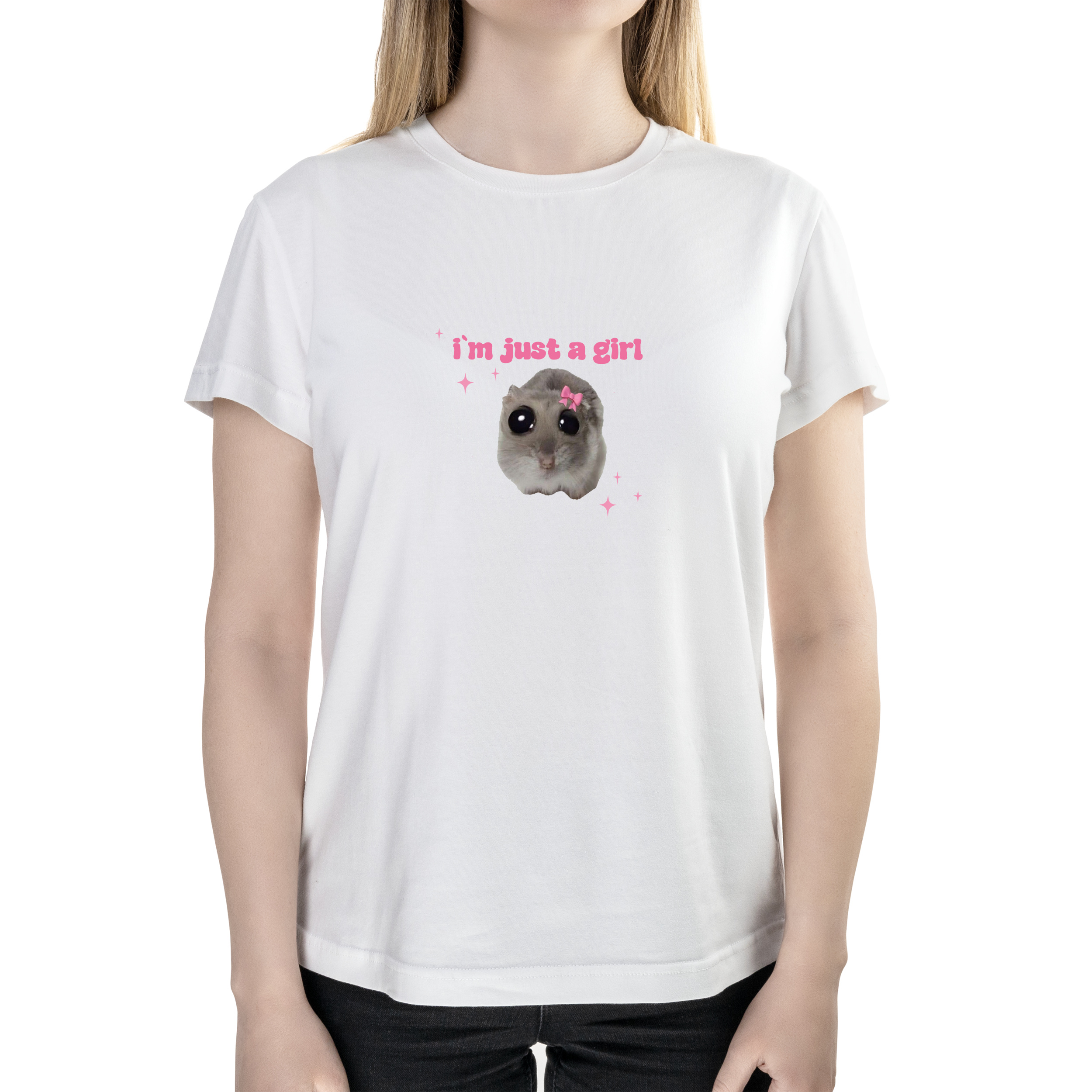 Футболка жіноча напівприталена біла бавовна/еластан А4 розміру Just a girl XS - фото 1 - Футболки