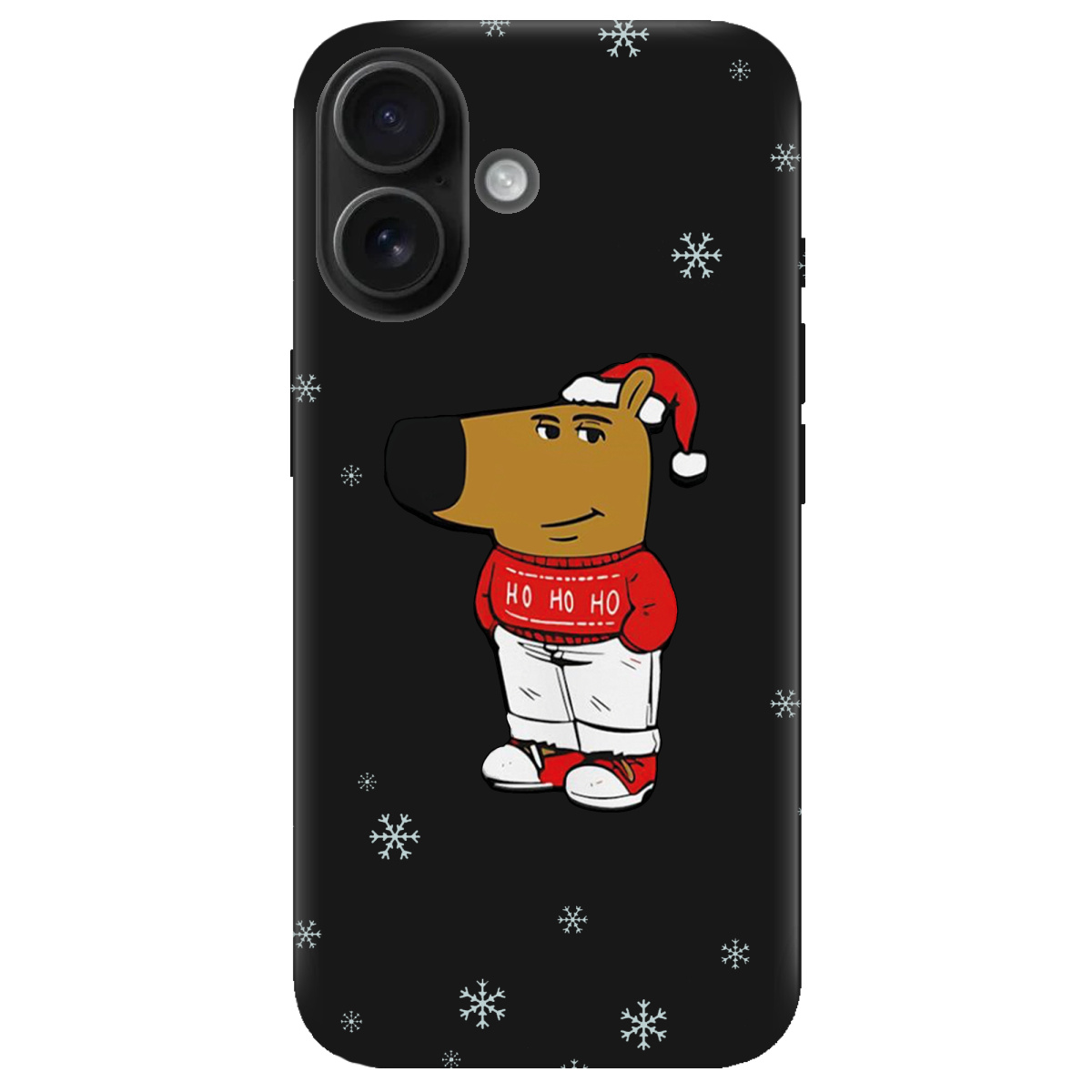 Чохол для Apple iPhone 16 Plus чорний матовий soft touch Chill Guy Santa - фото 1 - Чохли для телефонів