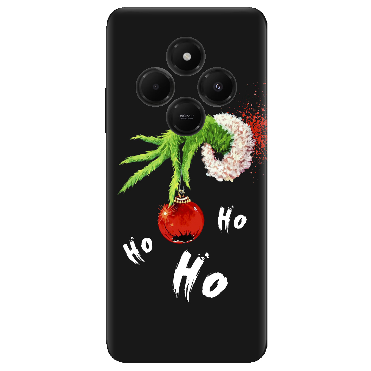 Чохол для Xiaomi Poco C75 чорний матовий soft touch Grinch HO HO HO - фото 1 - Чохли для телефонів