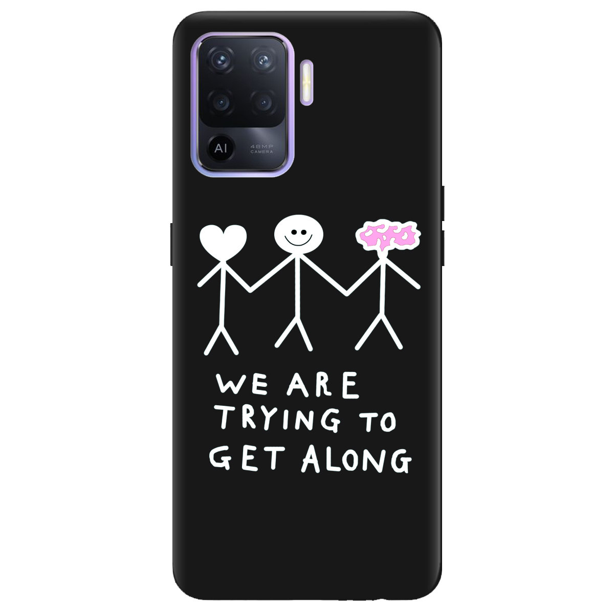 Чехол для Oppo Reno 5 Lite черный матовый soft touch We are trying - фото 1 Чехол для Oppo Reno 5 Lite черный матовый soft touch We are trying - фото 1 - Чехлы для телефонов