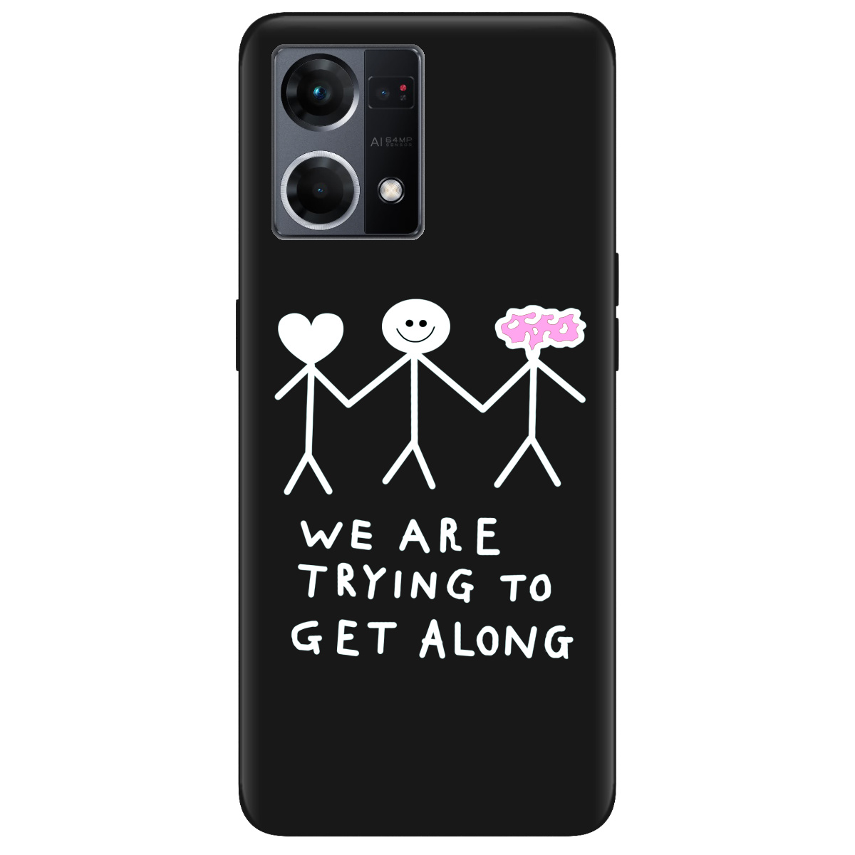 Чехол для Oppo Reno  7 4G черный матовый soft touch We are trying - фото 1 - Чехлы для телефонов