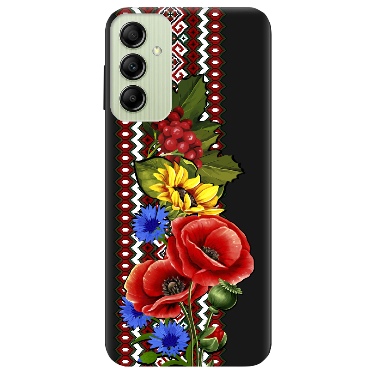 Чохол для Samsung Galaxy A14 чорний матовий soft touch Ukraine ornament - фото 1 - Чохли для телефонів