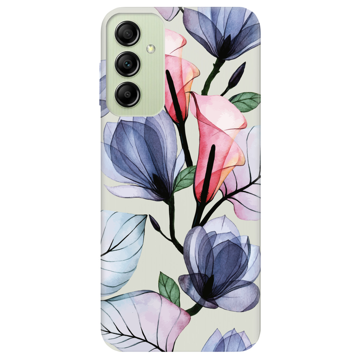 Чехол для Samsung Galaxy A14 полупрозрачный матовый soft touch Tropical flowers - фото 1 - Чехлы для телефонов