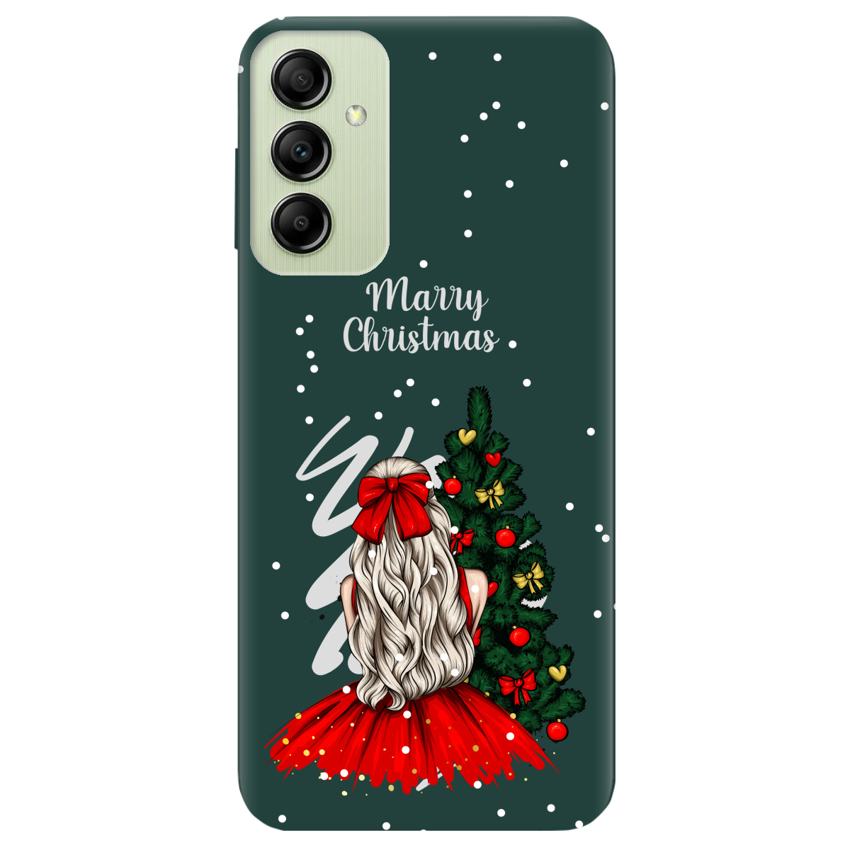 Чохол для Samsung Galaxy A14 темно-зелений матовий soft touch Beautiful christmas - фото 1 - Чохли для телефонів