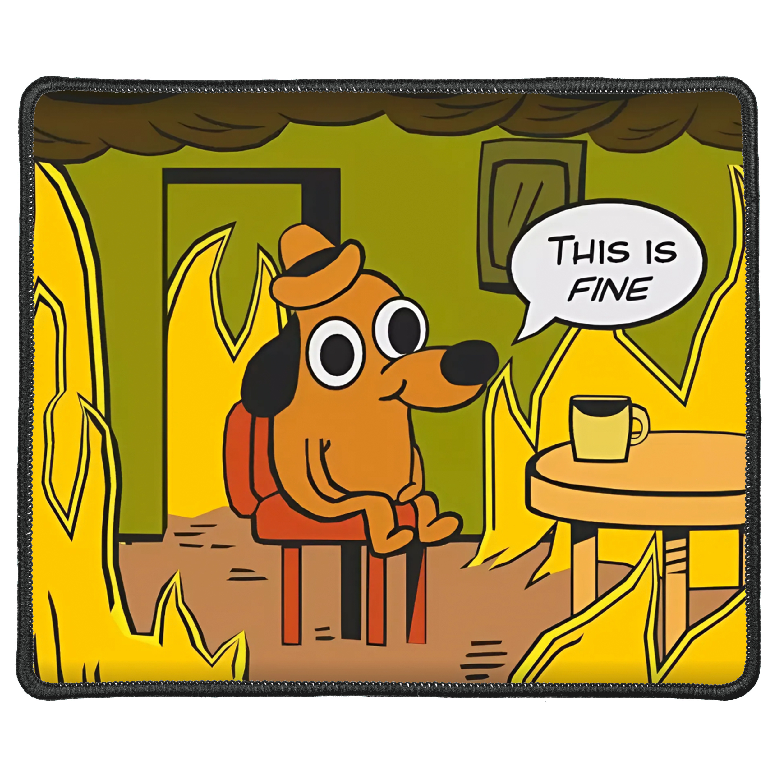 Коврик для мыши с чёрным оверлоком (30*25 см) This is fine - фото 1 - Коврики для мыши