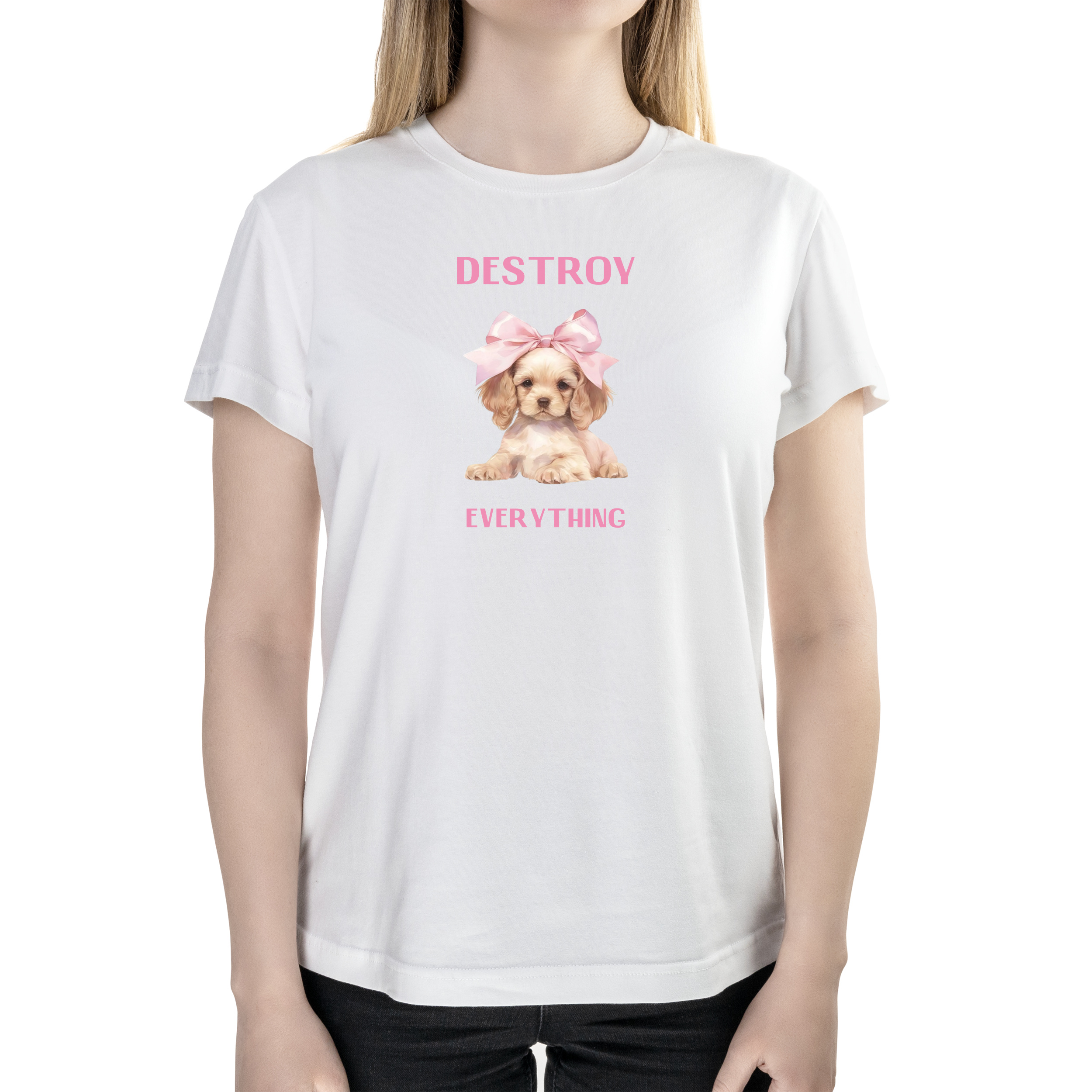Футболка жіноча напівприталена біла бавовна/еластан А4 розміру Destroy everything M - фото 1 - Футболки